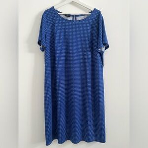 Talbots Blue Jersey Knit Shift Dress Size 2Xp Petites Classic Casual Geometric p